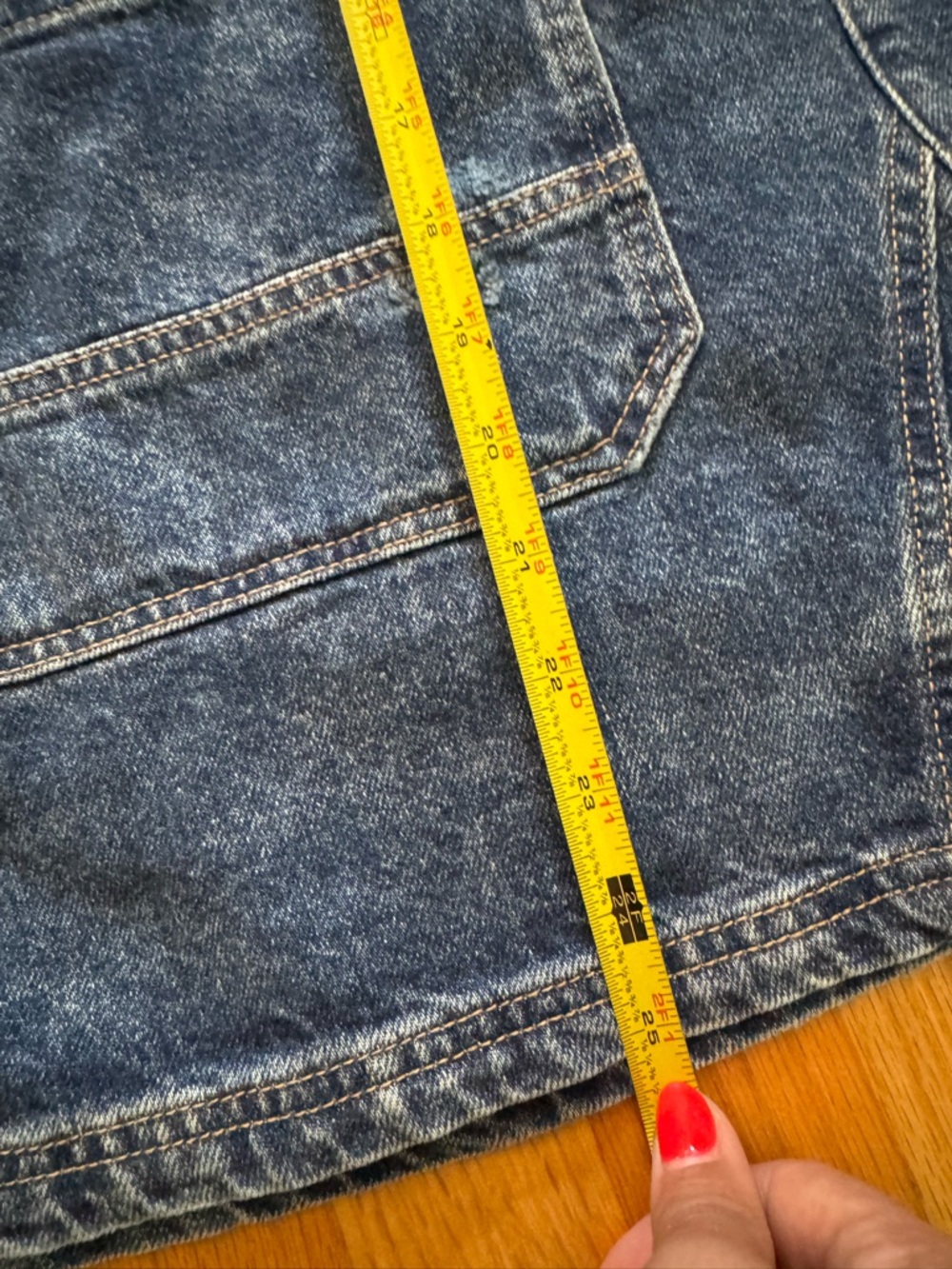 We The Free Blue Denim Overall Mini Dress with Front Patch Pockets, XL - Picture 5 of 8